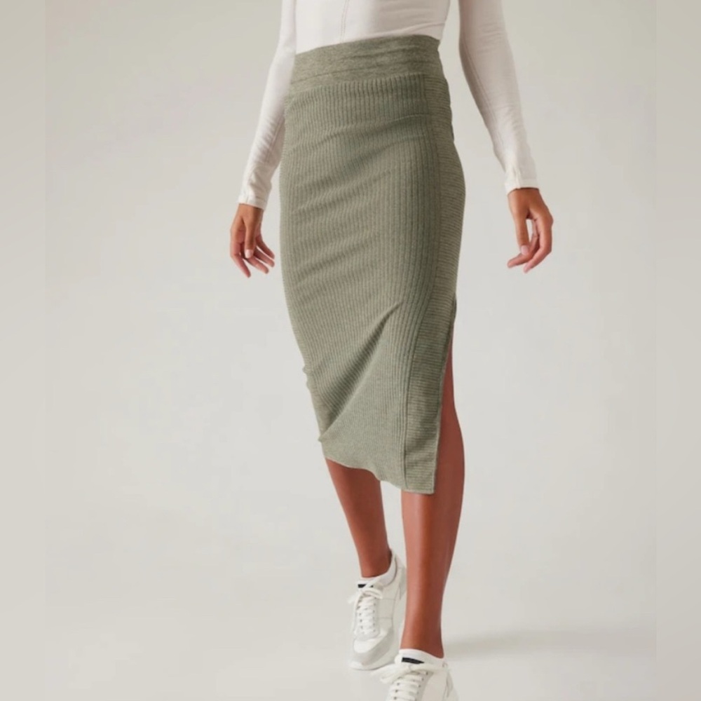 Athleta Green Asymmetrical Pencil Midi Skirt